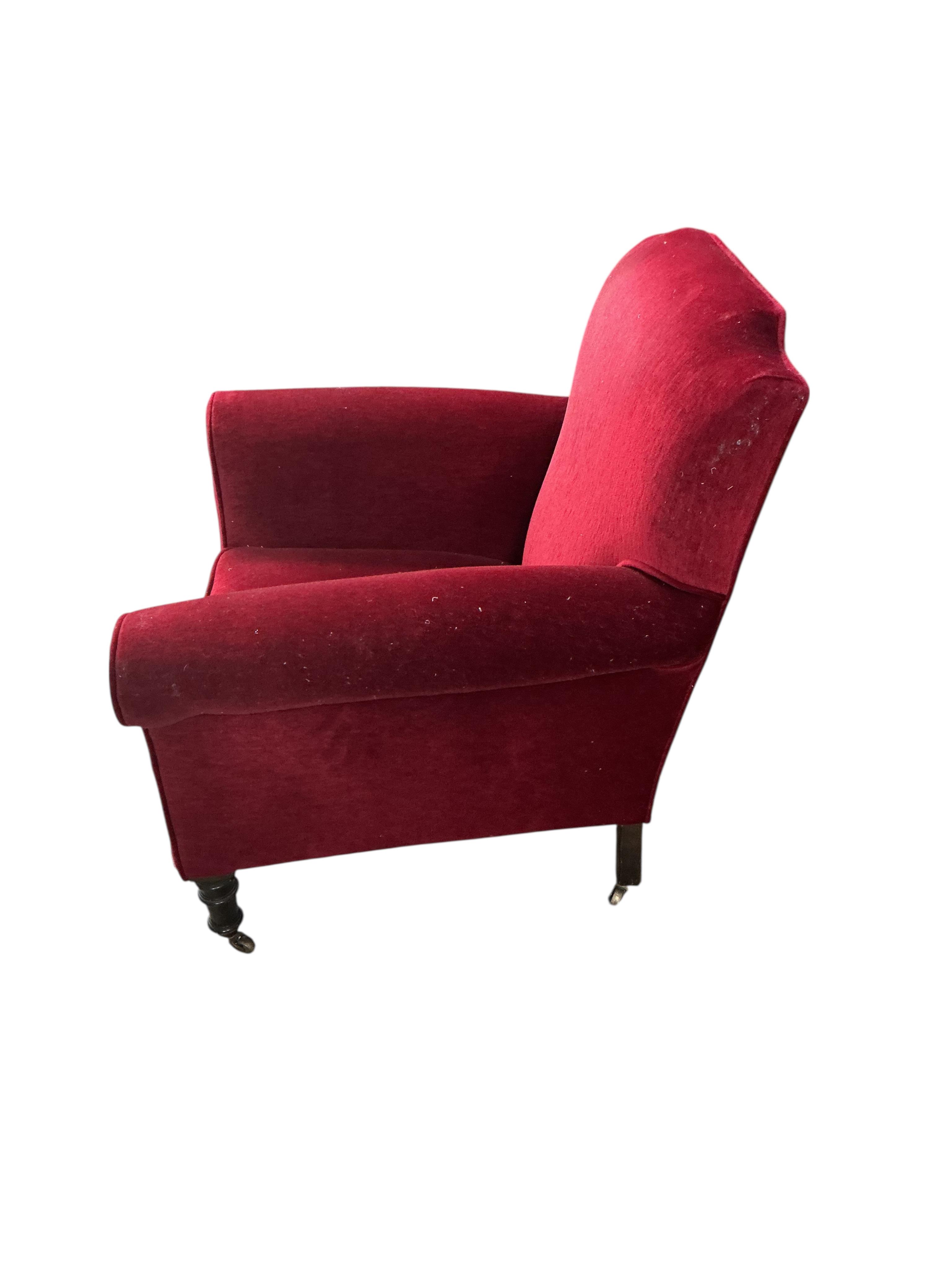 A late Victorian upholstered three piece suite, settee width 136cm, depth 80cm, height 90cm.